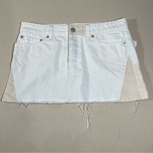 Free People We the Free Patched Denim Mini Skirt Ivory Cream Raw Hem Size 27 NWT